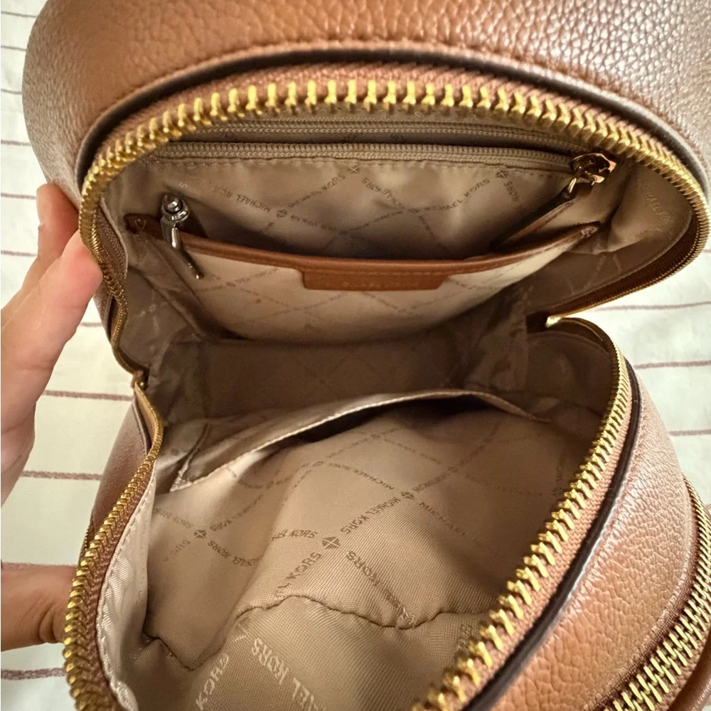 Michael Kors Brown Signature MK Dome Backpack with Gold Zips